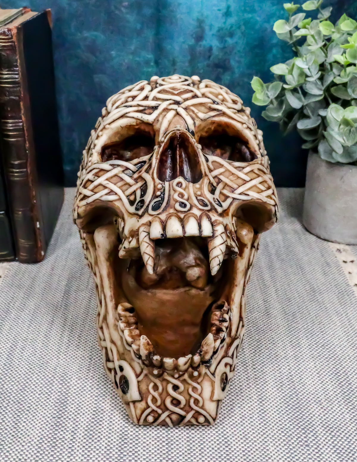 Ebros Celtic Knotwork Bloodlust Vampire Skull Ashtray Statue 7.5"L Blood Sucking Dracula Skeleton Cranium Figurine