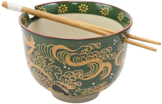 Japanese White Stork In Dark Blue Starry Sky Ramen Soup Bowl With Chopsticks Set - Ebros Gift