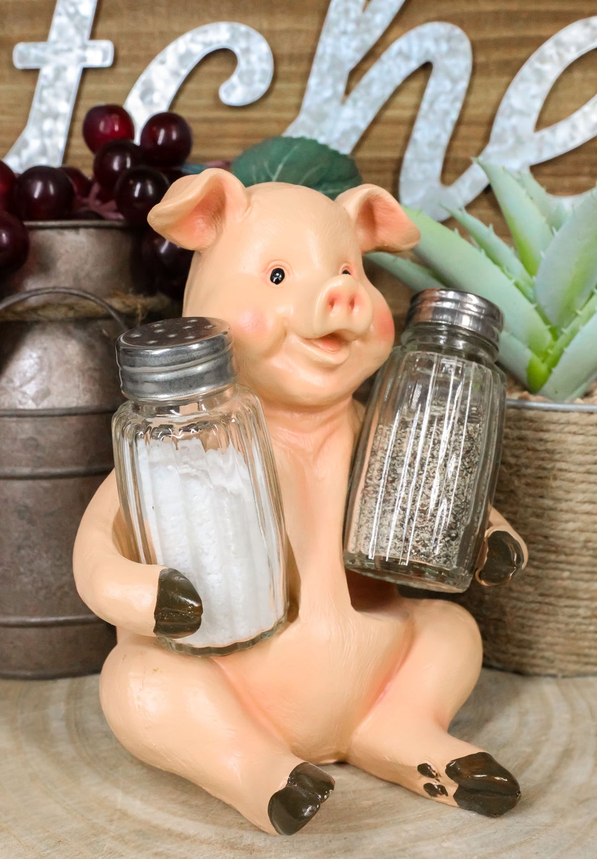Ebros Farmland Bacon Pig Swine Belly Hugging Glass Salt Pepper Spice Holder