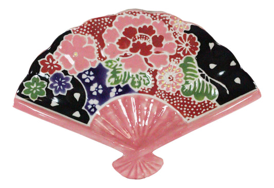 Ebros Set Of 4 Pink Floral Blossoms Oriental Fan Shaped Appetizer Sushi Dessert Plates