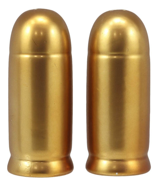 Western Cylindrical Ammo Shells Gold Tone Bullets Ceramic Salt And Pepper Set