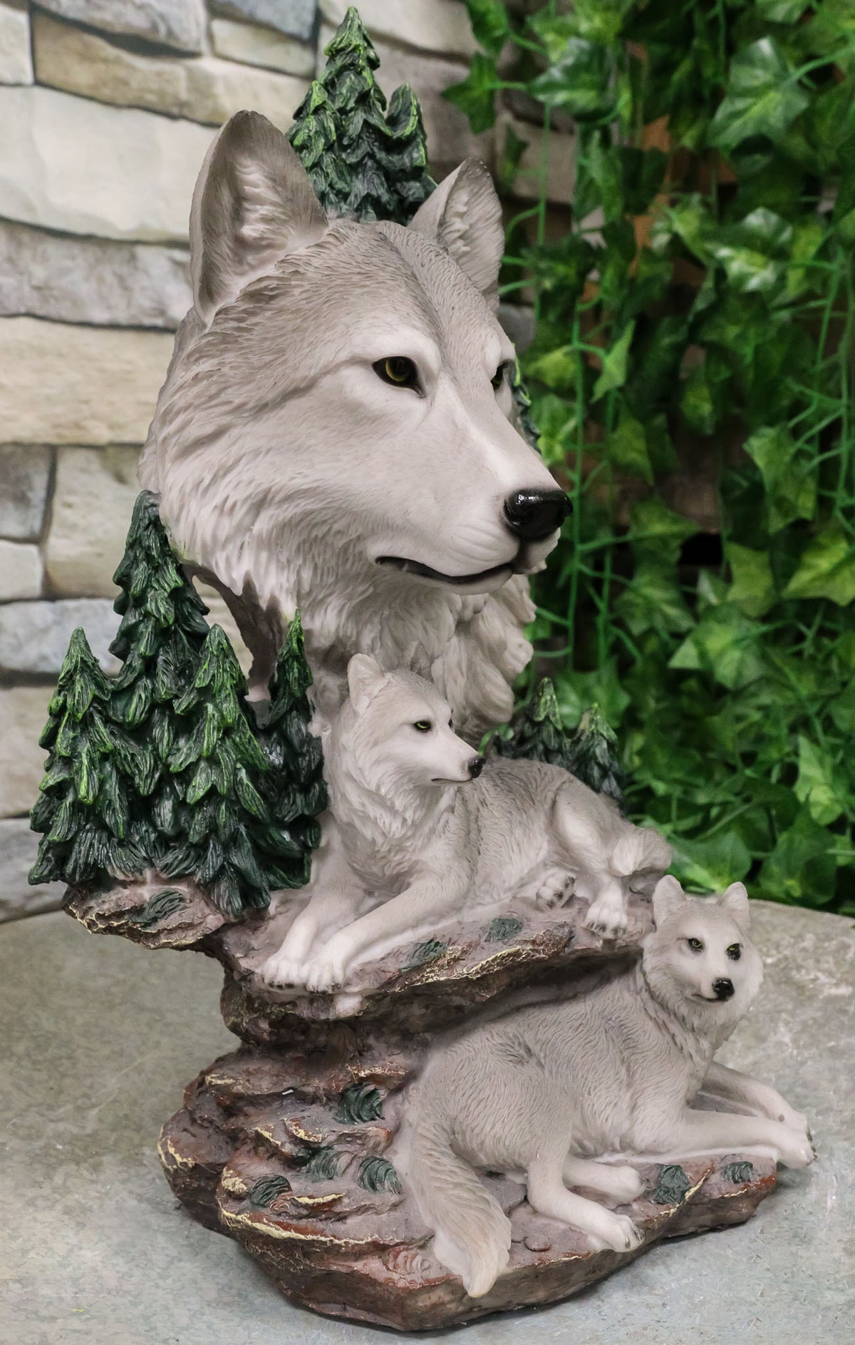 Mountain Scenery Gray Wolf Family Statue Timber Wolf Pack On Rocks 13"H Figurine