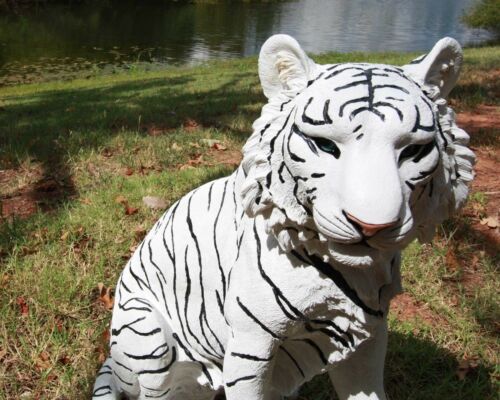 Ebros Large 20"H Realistic White Siberian Tiger Sitting On Guard Resin Statue - Ebros Gift