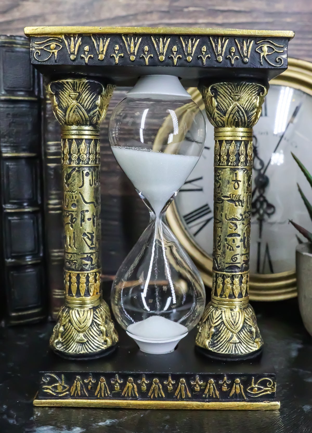 Egyptian Gods Eye Of Horus And Ankh Hieroglyphic Column Sand Timer Statue Decor
