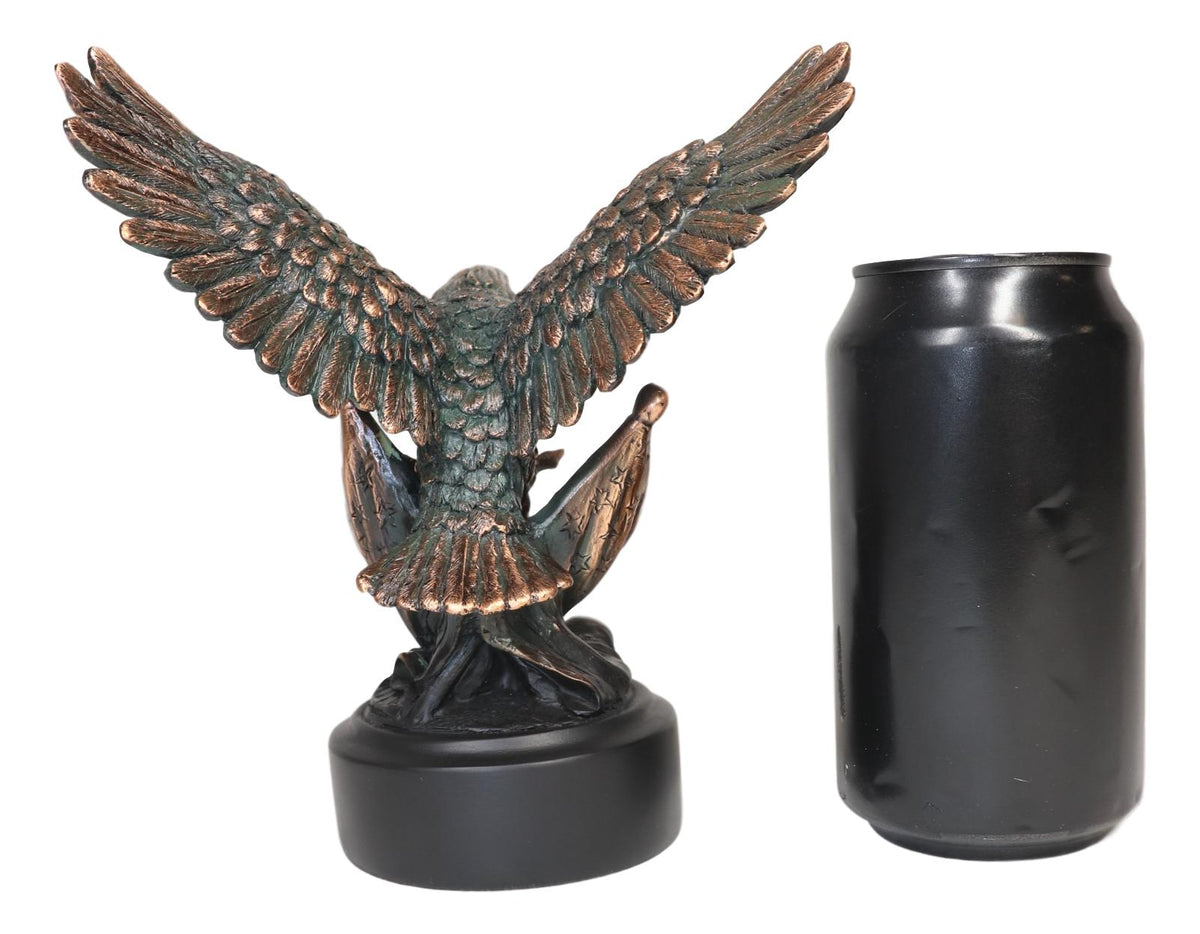 Ebros Majestic Wings of Glory Bald Eagle Swooping On American Flag Statue - Ebros Gift