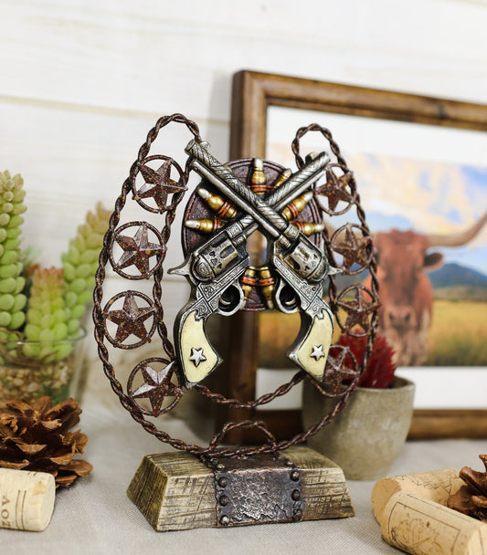 Ebros Cast Iron Cowboy Horseshoe Western Stars Dual Revolver Pistols Bullets Figurine