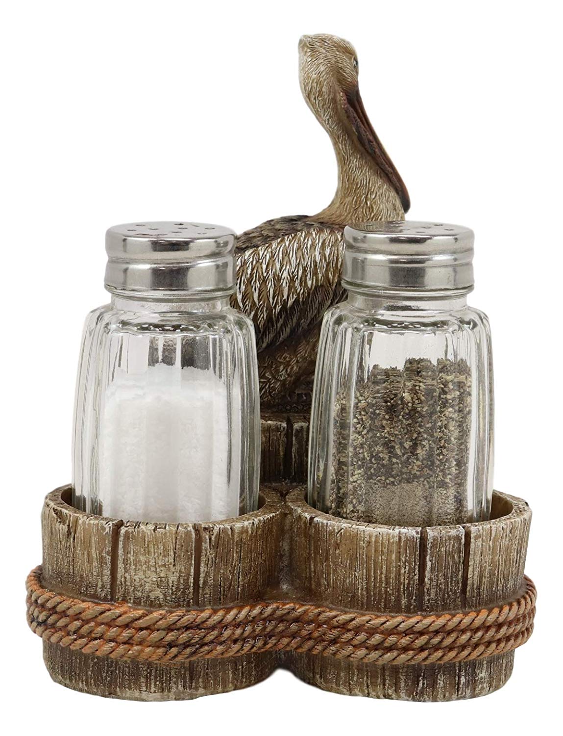 Ebros Gift 5.25" Tall Ocean Marine Beach Coastal Diving Brown Pelican Perching On Getty Posts Salt and Pepper Shakers Display Holder Statue Home Decor Birds Pelicans Nature As Kitchen Centerpiece - Ebros Gift