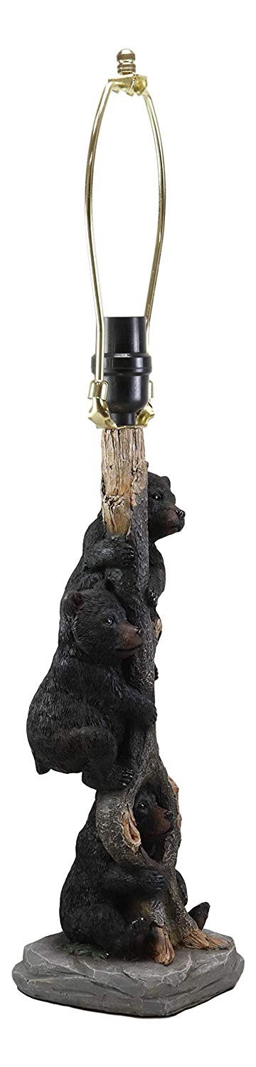 Forest Musketeers 3 Whimsical Black Bear Cubs Climbing Tree Table Lamp Statue