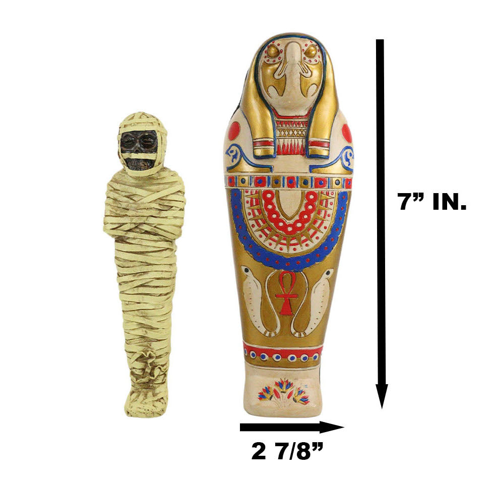 Egyptian Golden Horus King Tut Sarcophagus With Mummy Insert Figurine 3pc Set