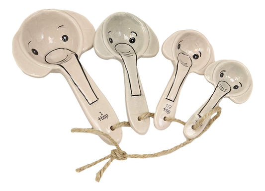 Ebros Safari Animal Kingdom Elephants Face And Trunk Shaped Ceramic Stackable Measuring Spoons Set of 4 Tablespoon And Teaspoons Baking And Cooking Decorative Kitchen Essentials For Women Chefs Cooks