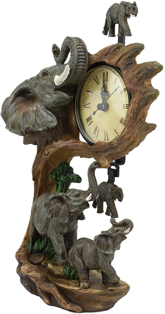 Ebros Elephant Father and Calf Family Table Clock with Pendulum 10.5" Height - Ebros Gift