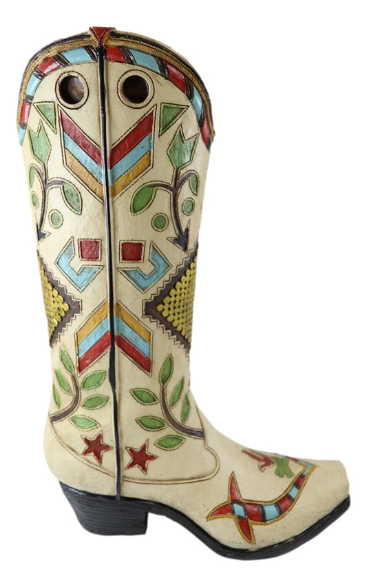 Rustic Western Crosses Arrows Stars Tassel Frills Cowgirl Boot Vase Figurine - Ebros Gift