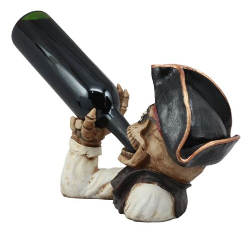 Ahoy Bootleg Rum Gold Tooth Pirate Captain Hook Skeleton Wine Holder Figurine - Ebros Gift