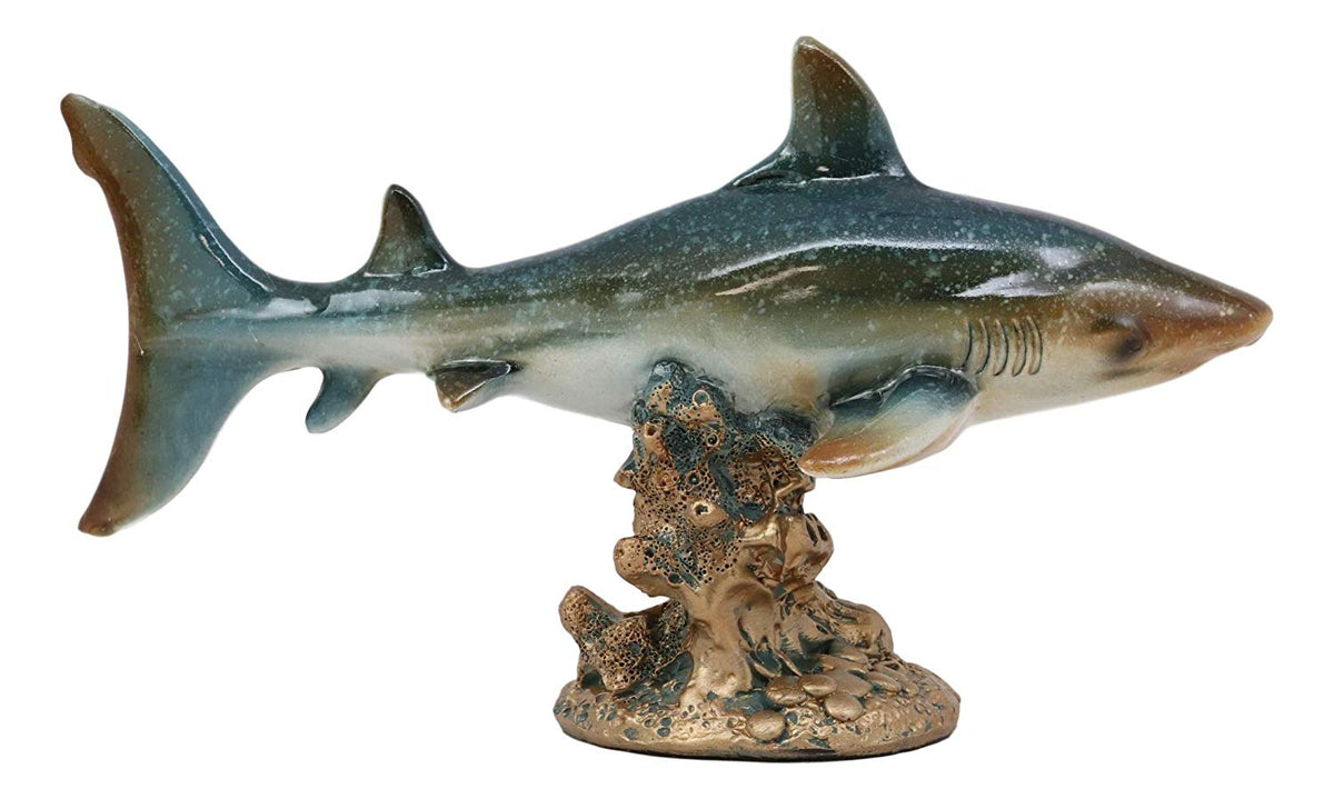 Ebros Gift 7" Long Ocean Marine Beach Coastal Predator Great White Shark Swimming Over Coral Reefs Statue Deep Blue Sea Apex Hunter Sharks Fish Figurine Home Decor - Ebros Gift