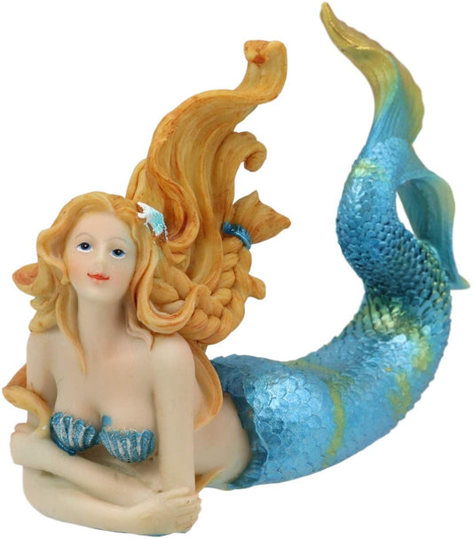 Ebros 6"L Colorful Nautical Mermaid Mergirl Lying On Sea Floor And Daydreaming Statue