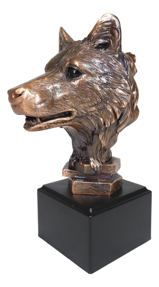 Ebros Rustic Woodlands Spirit Wolf Head Bust Electroplated Bronze Finish Statue Decor - Ebros Gift
