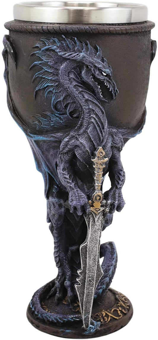 Ebros Ruth Thompson Dragon's Lair Stone Blade Drake 8oz Wine Goblet Chalice Cup