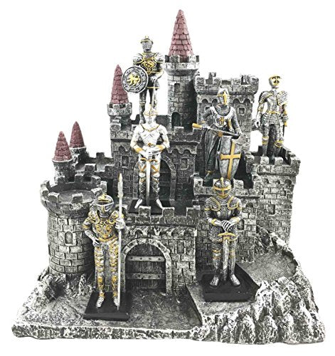 6 Miniature Medieval Knight Suit Of Armor Set With Castle Fortress Display Figurine Statue