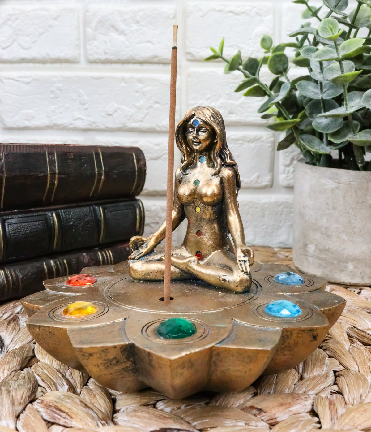 Ebros Feminine Triple Goddess Yoga with Chakra Lotus Flower Incense Stick Holder