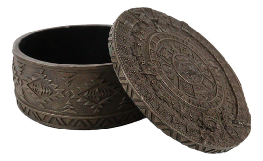Aztec Maya Solar Sun Calendar Mesoamerican Medallion Jewelry Box Figurine
