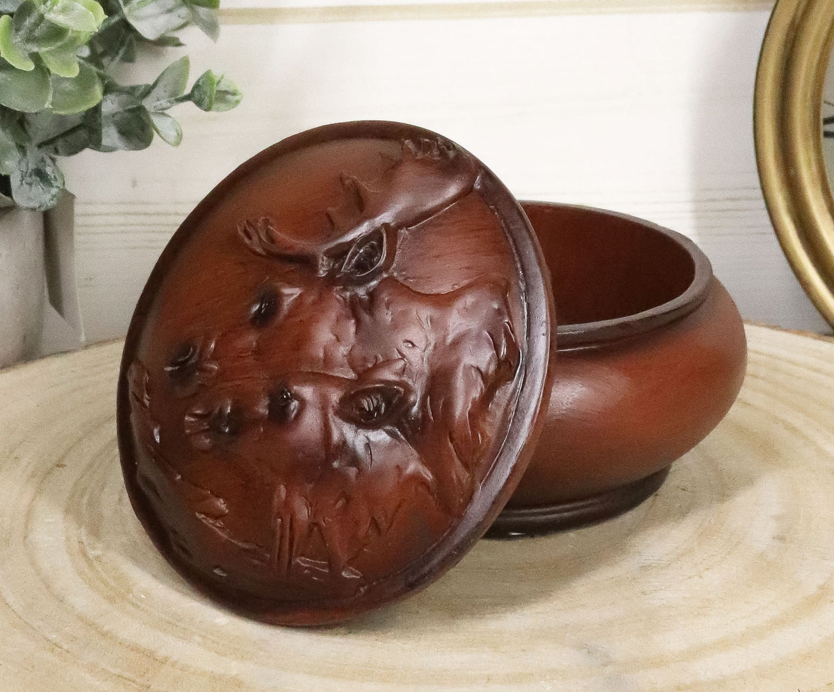 Ebros Faux Wood Bull Moose With Calf Rounded Jewelry Trinket Decorative Box Figurine - Ebros Gift