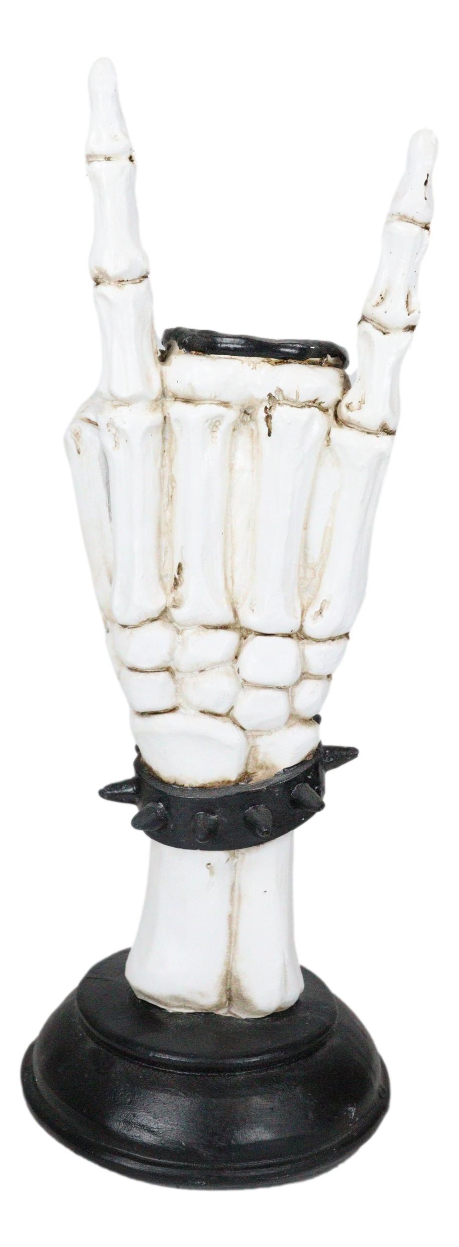 Gothic Hand Sign Skeleton Rock & Roll Spiked Bracelet Votive Candle Holder Decor