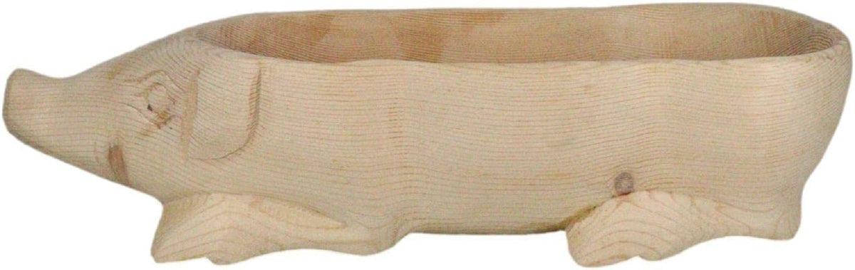 Large Rustic Wooden Hand Carved Tiki Animal Farm Pig Serving Bowl Tray Platter