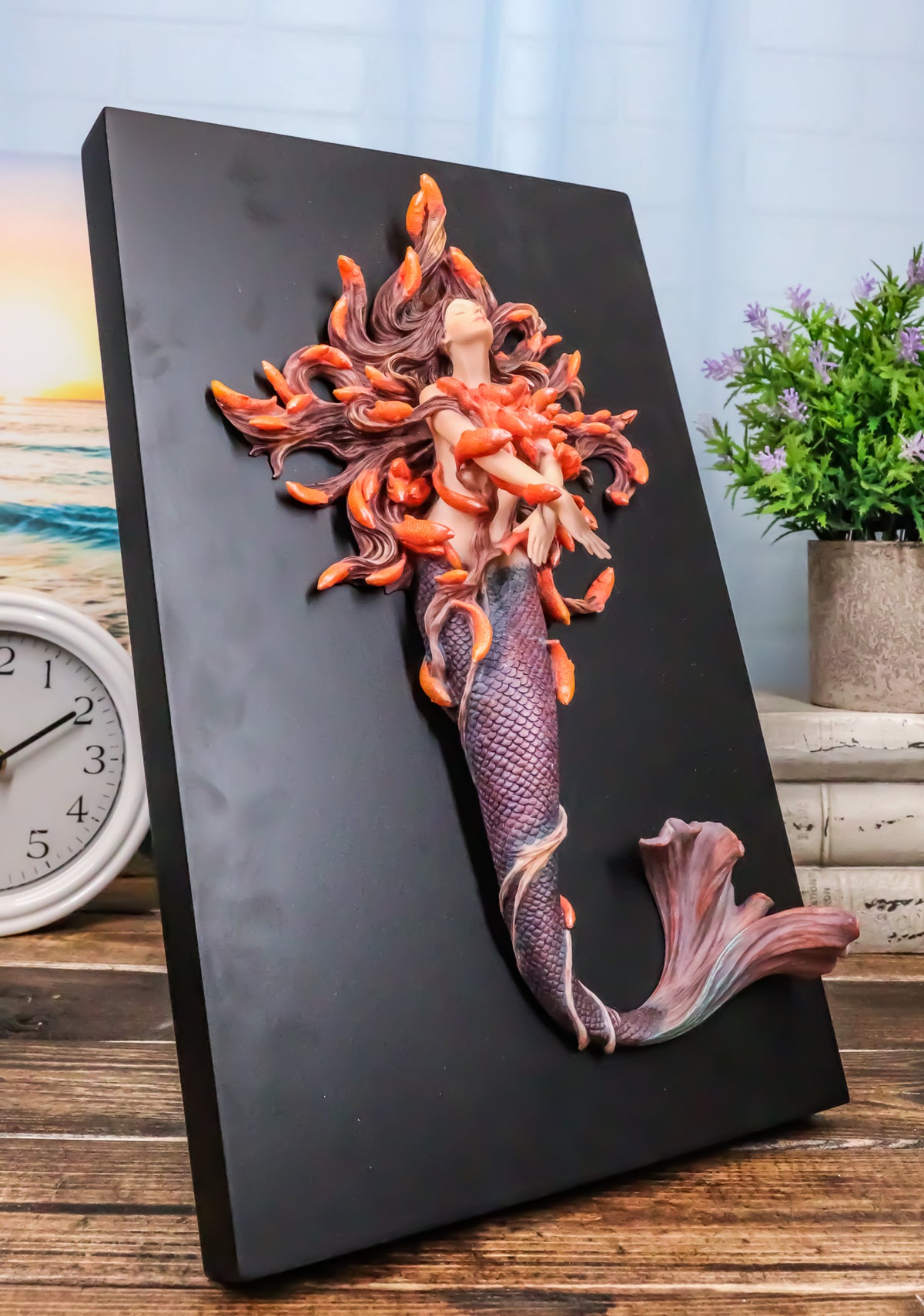 Sheila Wolk Metamorphosis Statue Mermaid With Goldfish Hair Easel Back Plaque - Ebros Gift