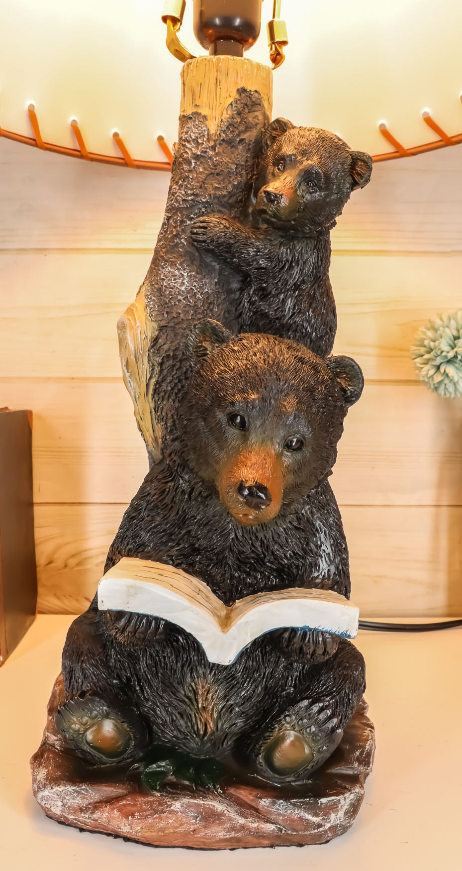 Ebros Story Time Fable Mother Bear Reading Book To Her Cub By Tree Table Lamp - Ebros Gift
