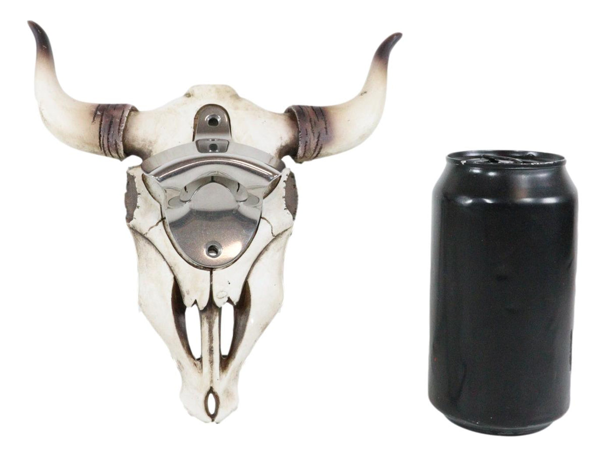 Rustic Western Horned Cow Skull Skeleton Wall Mounted Soda Beer Bottle Opener - Ebros Gift