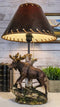 Rustic Country Bull Moose Grand Elk By Birch Tree Desktop Table Lamp With Shade