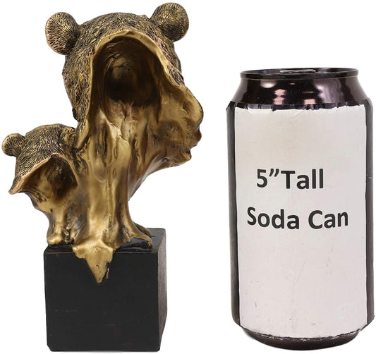 Ebros Gift 6" Tall Black Bear and Cub Head Bust Figurine with Black Pedestal