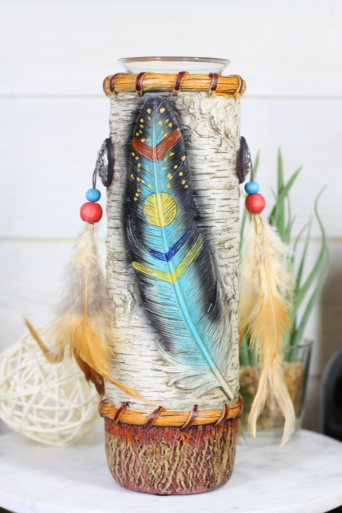 Southwestern Dreamcatcher Turquoise Feather Tea Light Votive Candle Holders Set