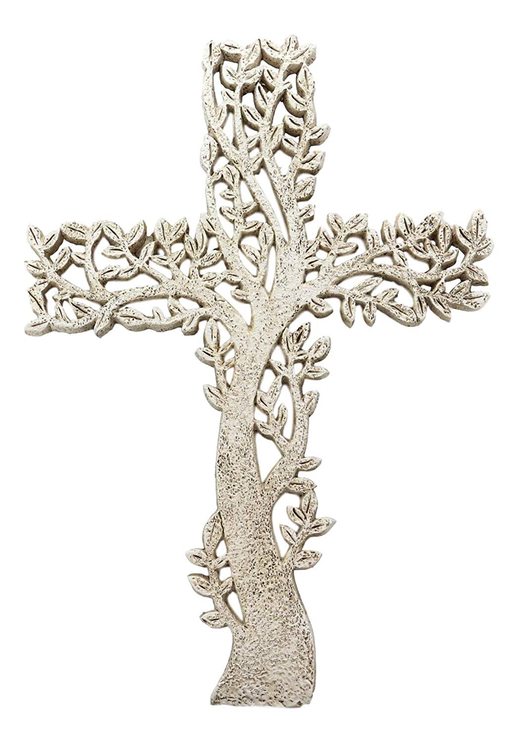 Ebros Gift 12" Tall Faux Stone Rustic Western Tree of Life Filigree Lace Design Wall Cross Decor Hanging Resin Sculpture Catholic Christian Country Cabin Lodge Accent Decorative Crosses - Ebros Gift