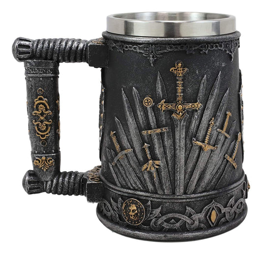 Ebros Gift Large Medieval Dragon Iron Throne Of Swords And Heraldry Crest Shields Coffee Mug 14oz Drinking Beer Stein Tankard Cup Fantasy Dungeons And Dragons Elixir Of Life Valyrian Steel Blades