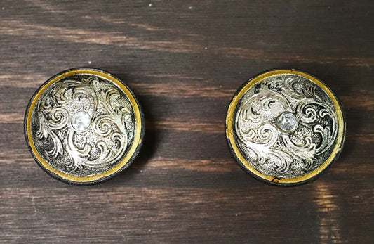 Set Of 6 Western Rustic Silver Floral Scroll With Gold Trim Cabinet Door Knobs - Ebros Gift