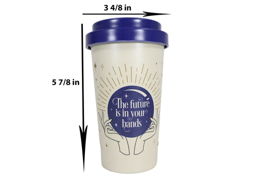 Fortune Teller Psychic Scrying Ball Palm Hands Travel Mug Cup W/ Lid And Sleeve