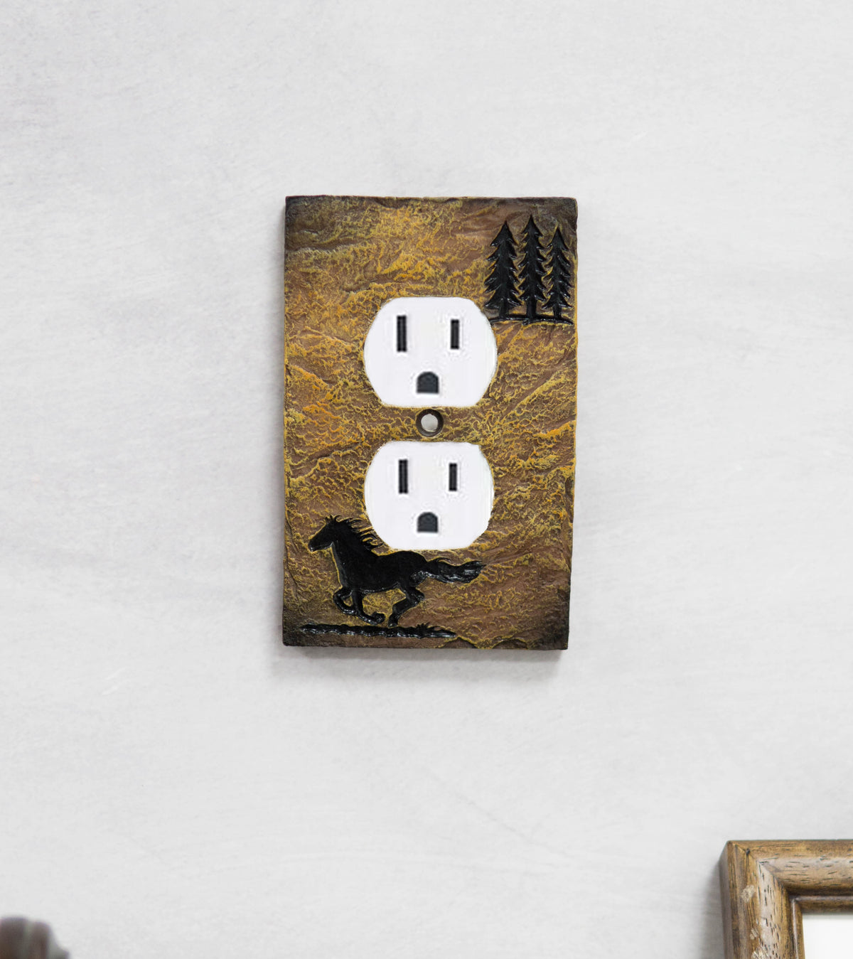 Set of 2 Western Horse Pine Trees Silhouette Wall Double Receptacle Outlet Plate