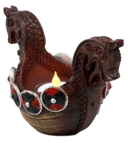 Ancient Viking Longship Candle Holder Figurine Nordic Viking Age Tea Light Decor