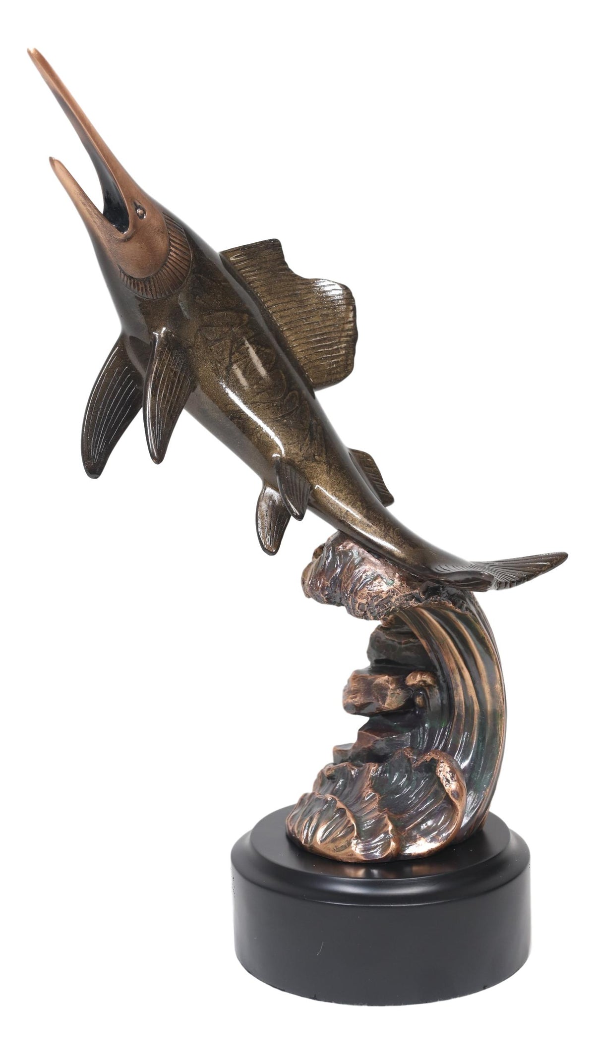 Ebros Nautical Marine Sailfish Leaping Out Of Water Electroplated Bronze Statue - Ebros Gift