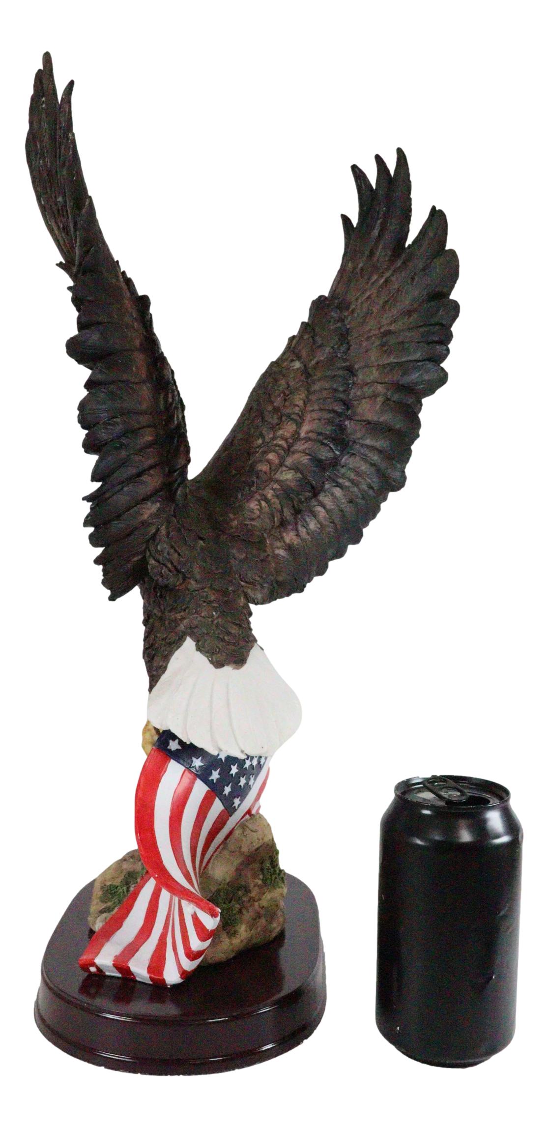 Ebros Gift 18" Tall Large Patriotic Bald Eagle Clutching On American Flag Decorative Figurine - Ebros Gift