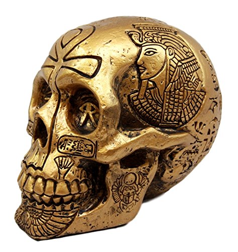 Ebros Gift Egyptian Gods and Kings Golden Nefertiti King TUT Ankh Skull Figurine 6.25" L