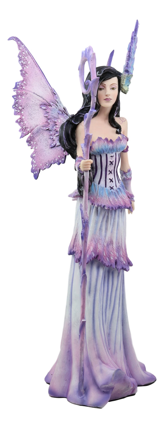 Ebros Large Amy Brown Spring Season Purple Lavender Fairy Holding Curling Magical Staff Statue 17.75" Tall Fantasy Mythical Faery Garden Magic Collectible Figurine Fairies Pixies Nymphs Decor