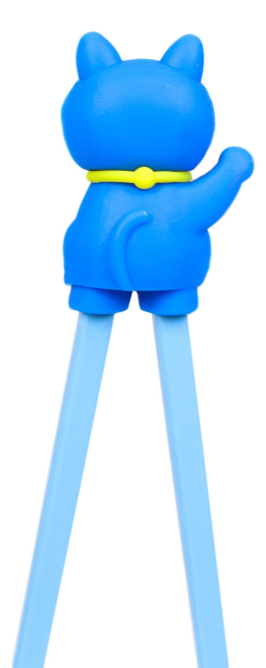 Ebros Blue Maneki Neko Cat Reusable Training Chopsticks Set With Silicone Helper - Ebros Gift