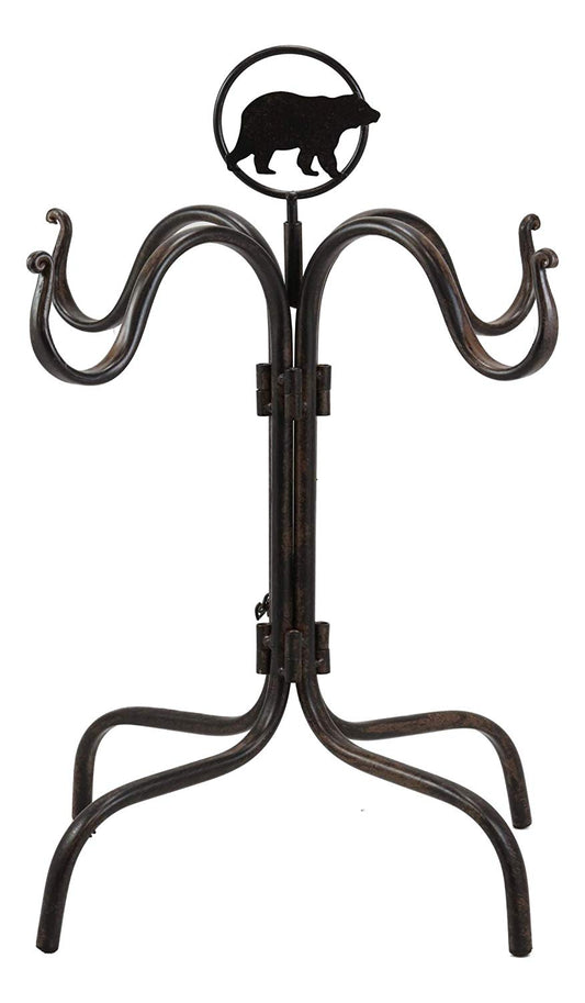 Ebros Metal Rustic Forest Black Bear Mug Tree Holder Organizer Rack Stand With 4 Hooks - Ebros Gift