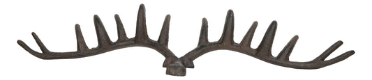 Cast Iron Western Rustic Comical Deer With Large Antlers 12-Peg Wall Hook Decor