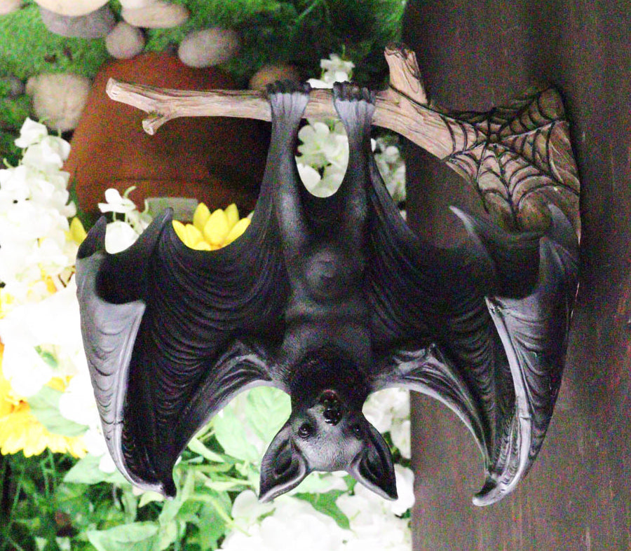 Gothic Winged Vampire Bat By Spider Web Hanging From Branch Wall Hanging Decor