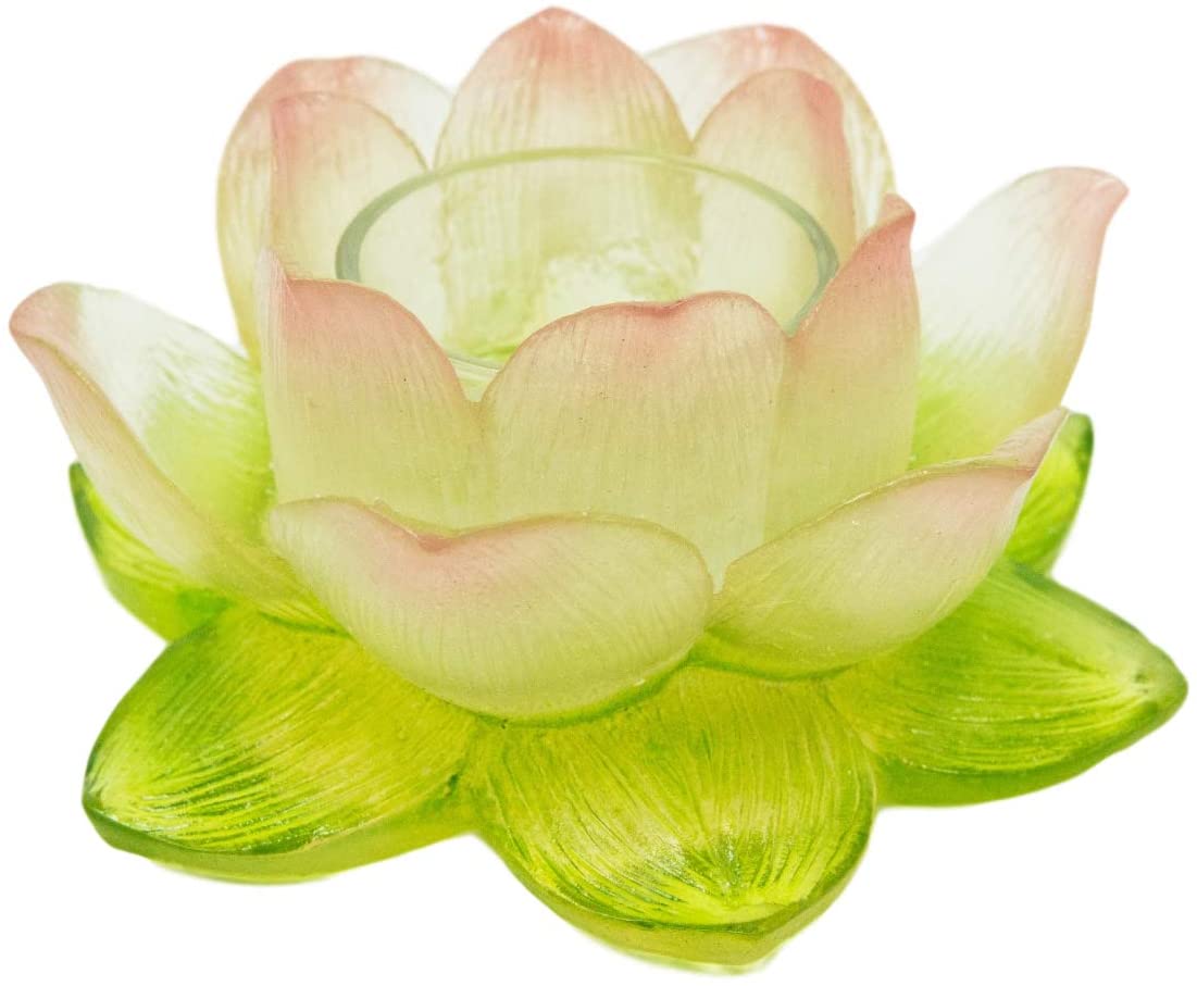 Ebros Lotus Flower Tea Light Candle Holder Statue 4.5"W (Translucent Acrylic)