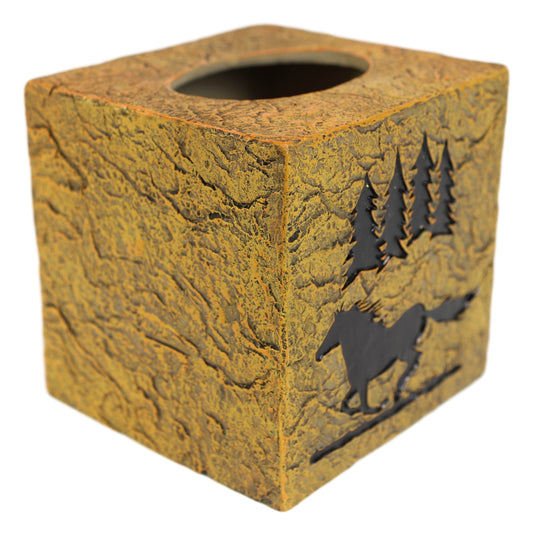 Rustic Western Mustang Horse By Pine Trees Silhouette Tissue Box Cover Holder