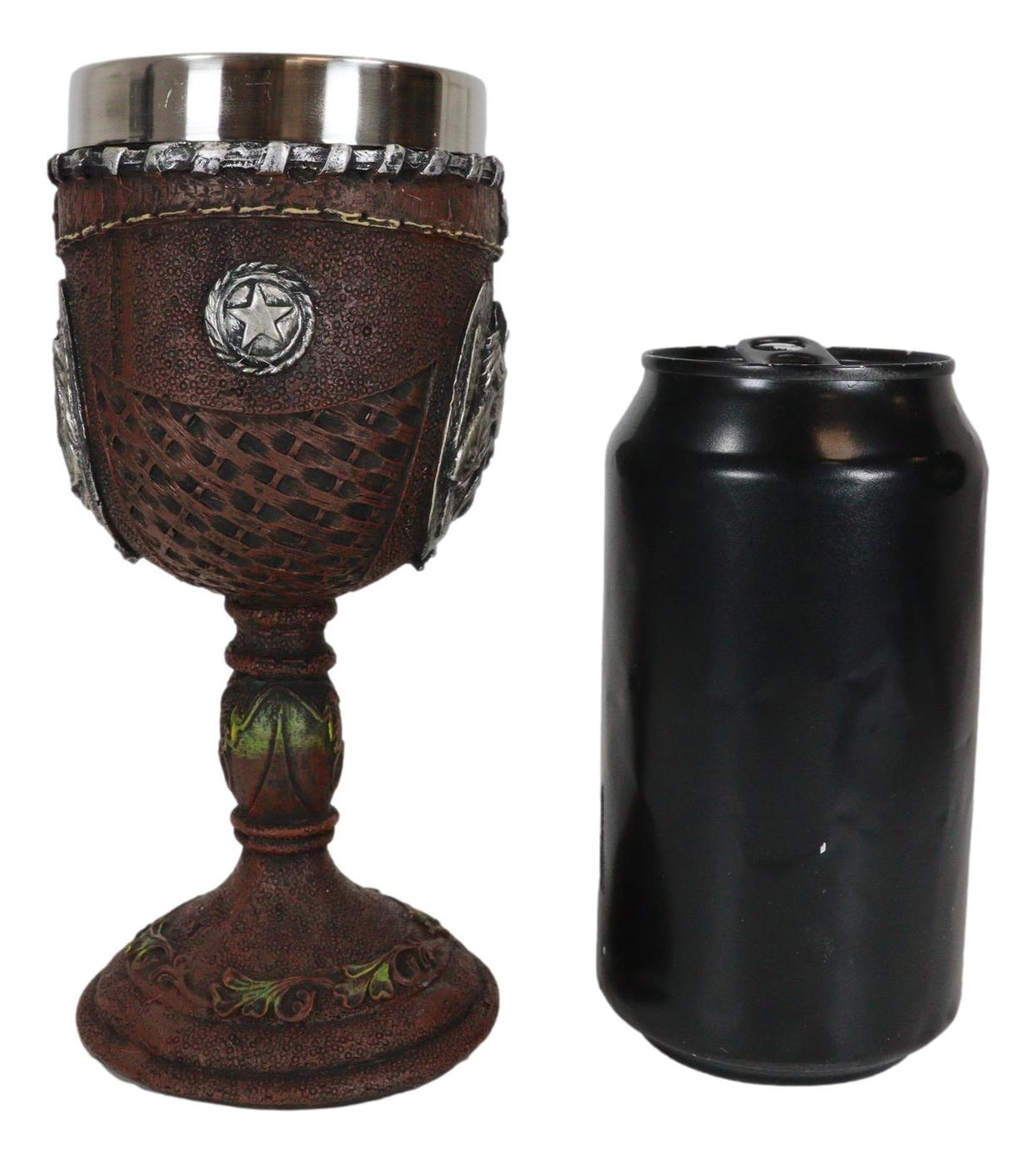 Western Horse Head Giant Horseshoe Lone Stars In Faux Tooled Leather Wine Goblet